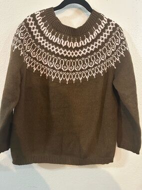 New Green Fair Isle Knit Sweater Women’s Size S Cozy Winter Pullover